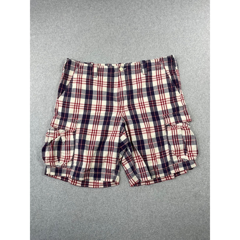 Polo Jeans Ralph Lauren Shorts Mens 42 Red White Plaid Cargo Pockets10" Inseam